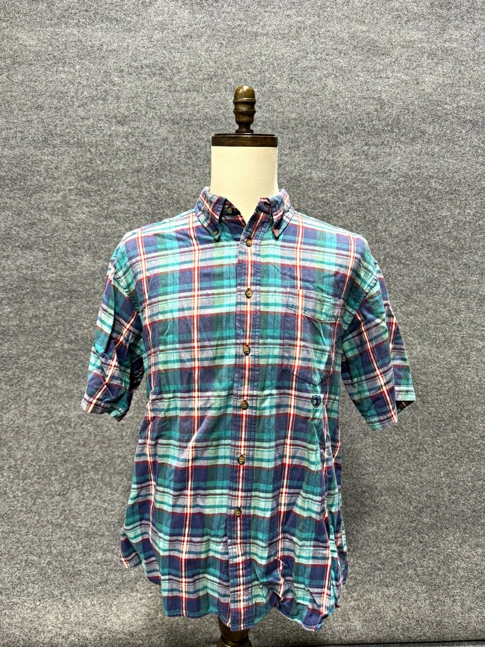 Vintage Duck Head Mens L Plaid Short Sleeve Button Down Shirt Cotton Preppy 90s